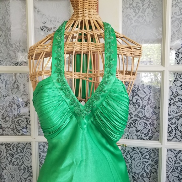 Morgan & Co Green Halter Dress Size 4 - Picture 3 of 8